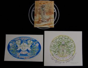 Les Arcanes de Morrigann: Lisa Hunt postcard and logo watercolors