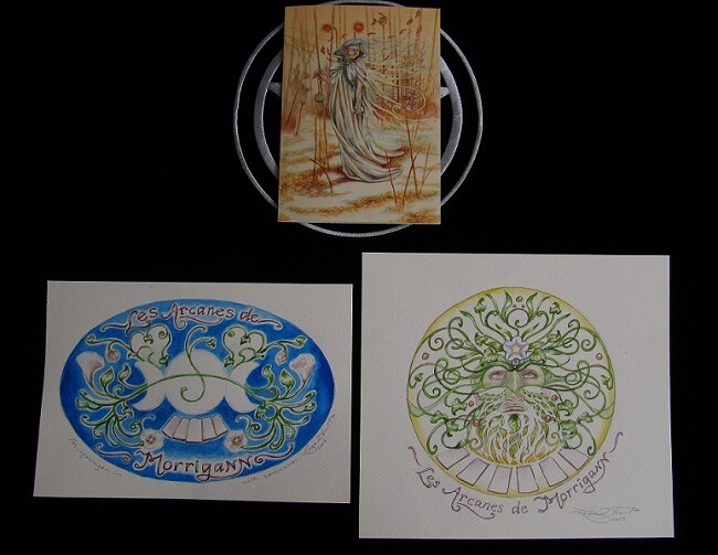 Les Arcanes de Morrigann: Lisa Hunt postcard and logo watercolors